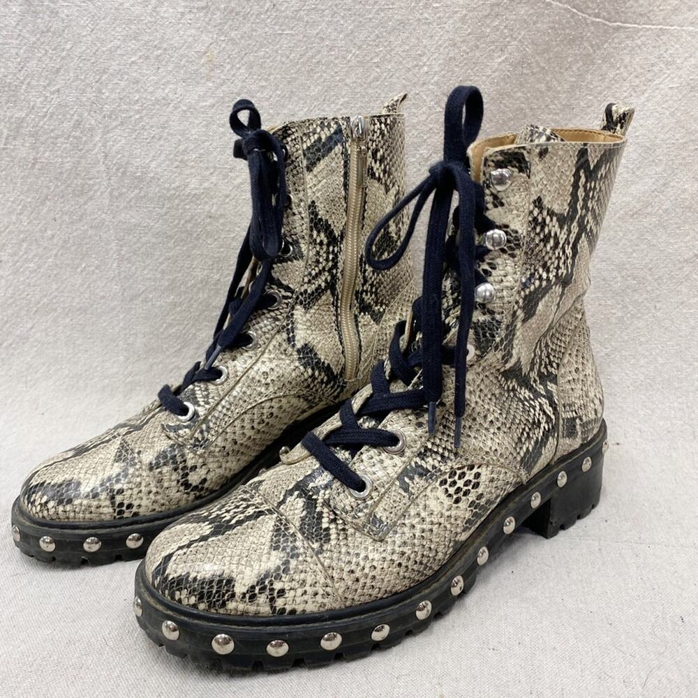 SCHUTZ Andrea Snakeskin Studded Combat Lace Up and Zip‎ Boot Size 9.5